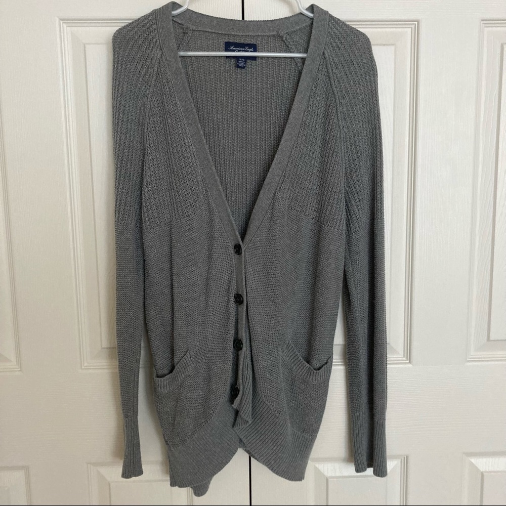 American Eagle Boyfriend Cardigan Pockets Gray Knit Women’s XL